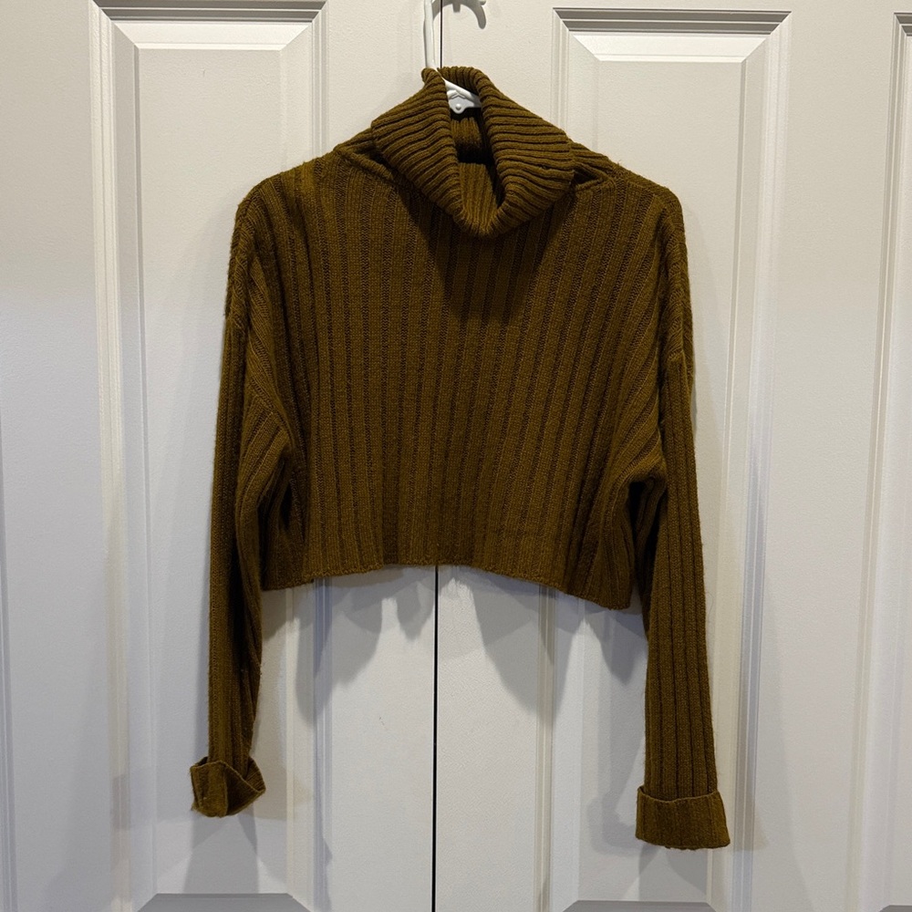 Forever 21 Brown Ribbed Cowl Neck Sweater